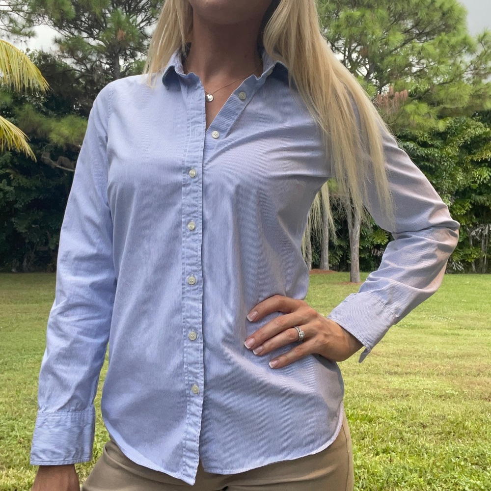 J. Crew Blue and White Striped Button Down Shirt